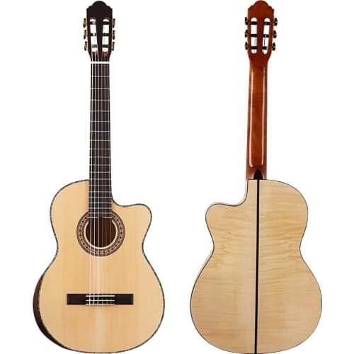 High Grade Classic Guitar 39 Inch Flame Maple Cutway Classical Guitar with Radian Corner Spruce Solid Wood Top with EQ Guitar