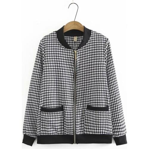 Plus size womens jacket stand collar pocket autumn 2021 womens clothing houndstooth Womens outerwear coat women