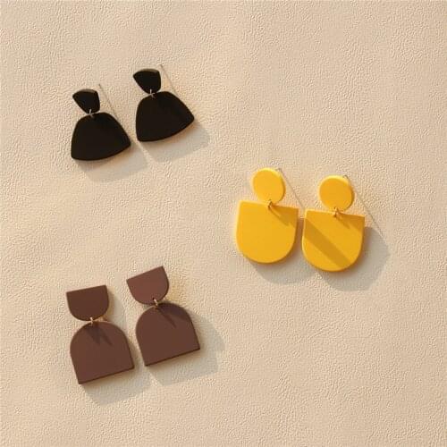 AOMU 2020 Korean New Acrylic Colorful Solid Color Geometric Sector Round Splicing Dangle Drop Earring for Women Jewelry Gift