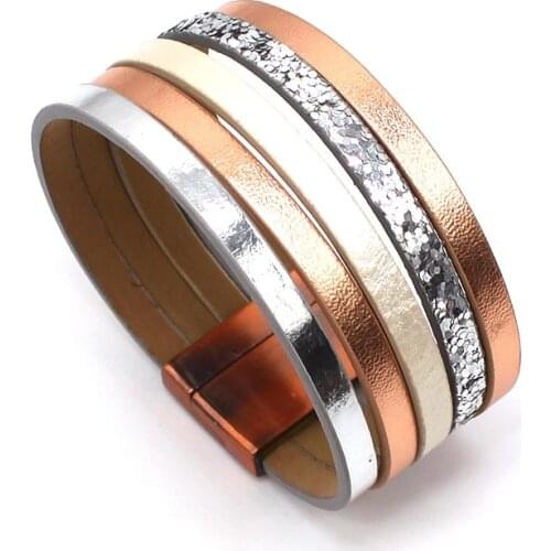 D&D New Multilayer Leather Bracelet For Women Magnet Clasp Charm Wide Wrap Bracelets Bangles Female Bohemian Style Jewelry