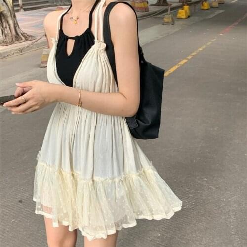 Elegant White Dresses Women Party Ruffle Dress Mini Dress Sweet Loose Lace Up Sweet Above Knee Mini Cottagecore Vestidos Kawaii