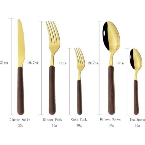 5Pcs Cutlery Set Western Stainless Steel Tableware Wooden Handle Dinnerware Knives Fork Spoons Silverware Kitchen Flatware Set
