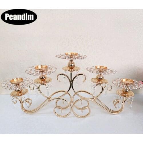PEANDIM 5 Arms Candle Holders Romantic Wedding Decor Crystal Candlestick Party Table Centerpieces Candelabra Home Votive Holder