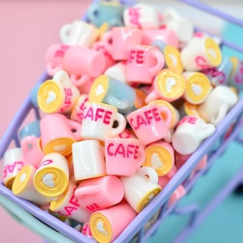 DIY Jewelry Findings 3D Colorful Coffee Cup Resin Cabochons 10pcs Ornament Accessory Bow Center Beads Charms Decoration 14*11mm
