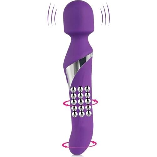 Dual Head AV Magic Wand Clitoris Stimulation Vibrator,Charged Vagina Massager G-spot Turn Beads Dildo Vibrator Sex Toy For Women