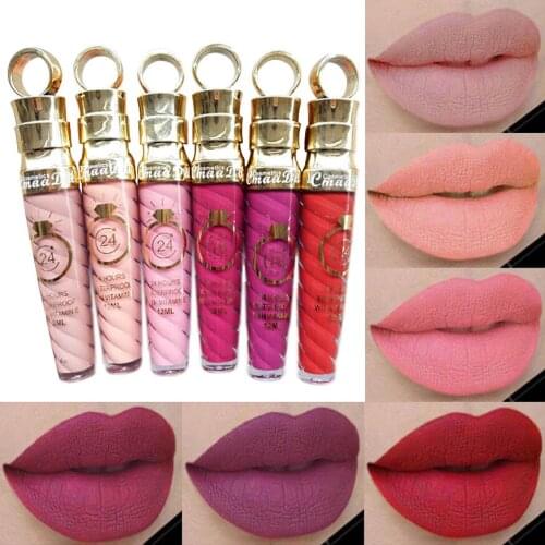 6 Colors Lipstick Waterproof Long Lasting Matte+Shimmer Mental Beauty Lip Gloss Nude Glitter Lip Gloss Beauty Red Lip Tint New