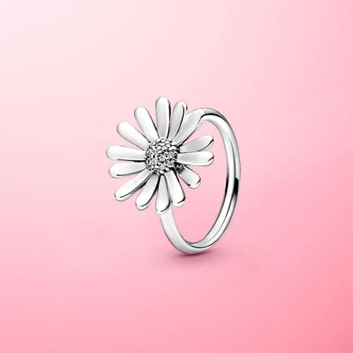 Fine Jewely 925 Sterling Silver Pave Daisy Flower Statement Finger Ring For Women Brand Original Silver 925 Rings Gift