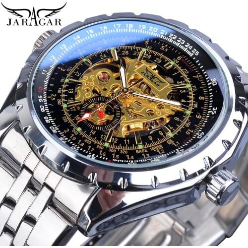 Jaragar Fashion Mechanical Mens Watch Luminous Hands Sport Man Wristwatches Top Brand Skeleton Dial Stainless Steel Polit Clock