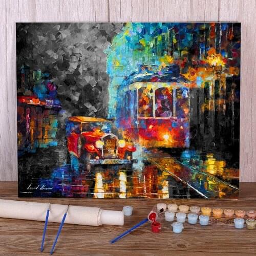 Oil Painting Style Trolley Painting By Numbers Set Acrylic Paints 40*50 Canvas Painting Home Decor Children Handicraft