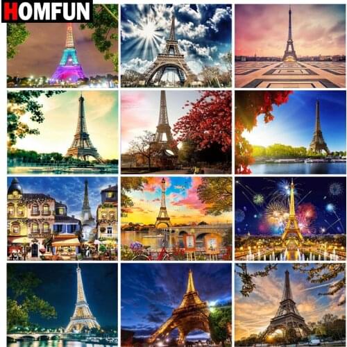 HOMFUN Rhinestone Painting Crystal Decor Diy Diamond Painting "Scenery tower city" 3D Cross Stitch Pattern Diamond Embroidery