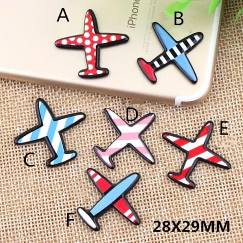 Kawaii Planar Resin Cabochons 28*29mm Colorful Cute Airplane Fly shape Clay Charm Ornament Accessories Patch sticker 10pcs