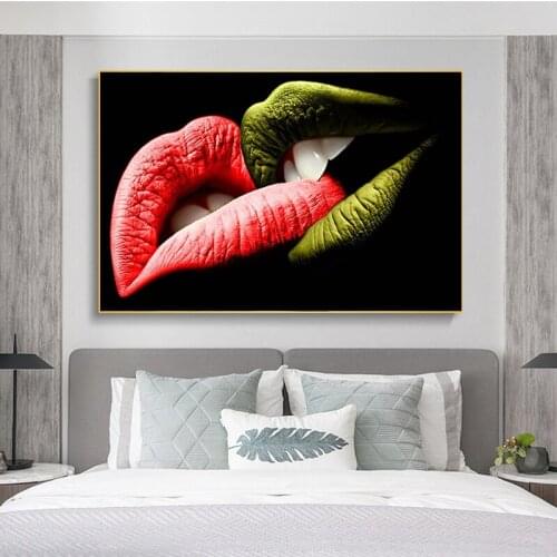 Colorful Sexy Lips Kiss Lovers Posters and Prints on Canvas Oil Painting Modern Wall Art Picture for Living Room Home Decor