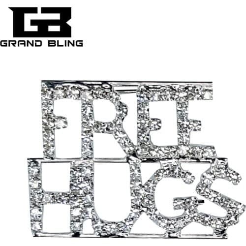 Crystal Gift Brooch "Free Hugs" Word Lapel Pin Fantastic Ornament for Hat & Bag Decoraton
