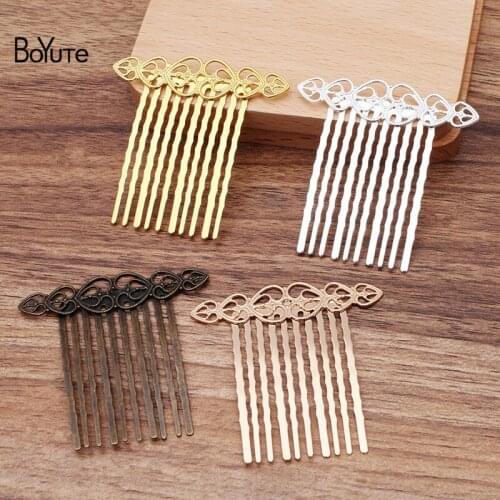 BoYuTe (10 Pieces/Lot) 54*55.5MM Metal Brass Heart Filigree Hair Comb 10 Teeth Diy Handmade Hair Accessories