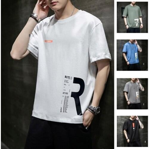 Mens cotton short-sleeved T-shirt 2020 new Korean style loose fashion printed half-sleeved T-shirt summer top