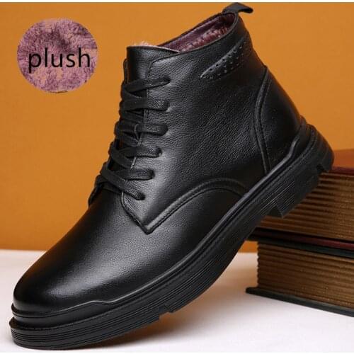 Black Winter Men Casual Leather Shoes Plus Velvet High-quality Leather Men Leather Shoes Winter Warm Men Shoes Leather Men
