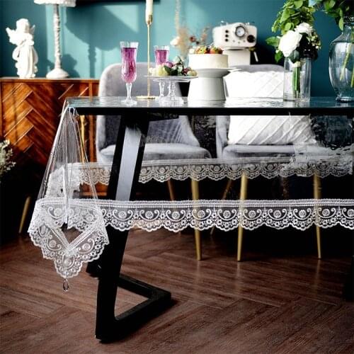 TPU Soft Transparent Waterproof Dining Table Cloth Plastic Rectangular Embroidery Lace Coffee Table Cover Party Kitchen Oilcloth