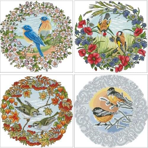 Four Seasons Disc Birds patterns counted 11CT 14CT 18CT Cross Stitch Set DIY Cross-stitch Kits Embroidery Needlework Home Decor