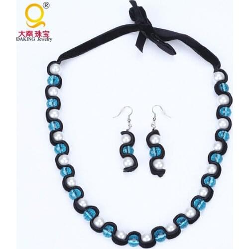 New crystal ball necklace earrings set imitation pearl jewelry sets flannel winding multi-color choices jewelry set for women