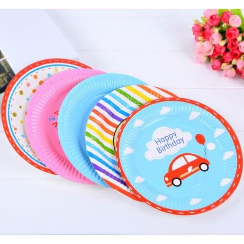 New Birthday Party Disposable Tableware Decor Car Rainbow Stripes Green Bear Plates For Baby Shower Wedding Decorations Supplies