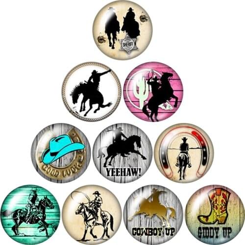 New Brave Cowboy 10pcs mixed 12mm/16mm/18mm/25mm Round photo glass cabochon demo flat back Making findings