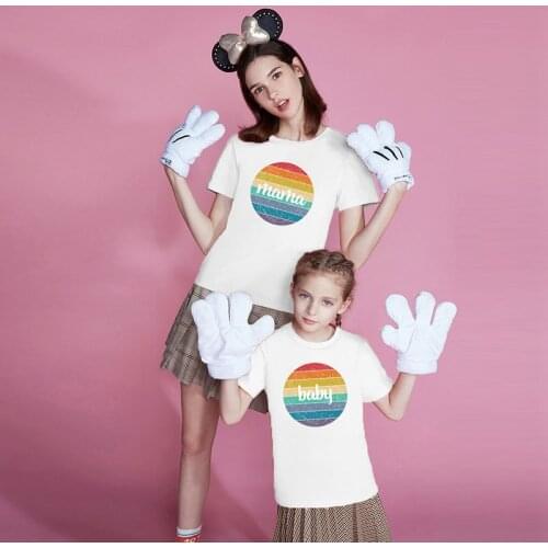 Family Matching Outfits Mom And Baby Girl T Shirt Mama Mini Tees Mother Daughter Clothes Mommy And Me Women Kids Clothing Set