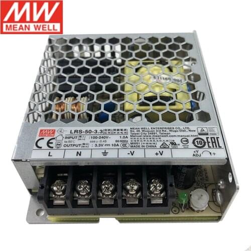 Original MEAN WELL LRS-50-3.3 Switching Power Supply 110V/220V AC to 3.3V DC 10A 33W Meanwell Power Unit PSU SMPS