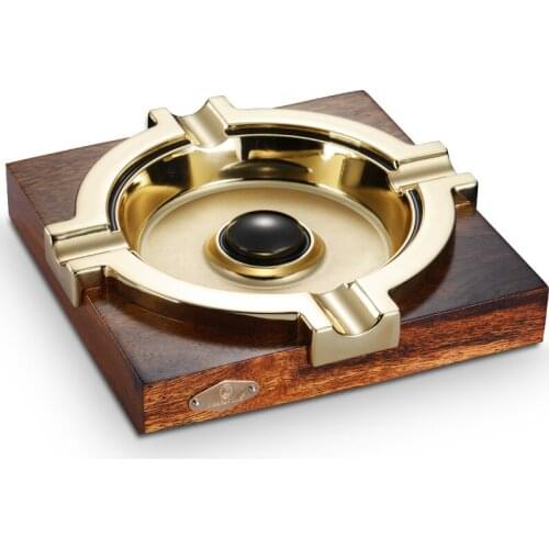 Cigar ashtray metal large double slot ashtray solid wood creative personality ashtray