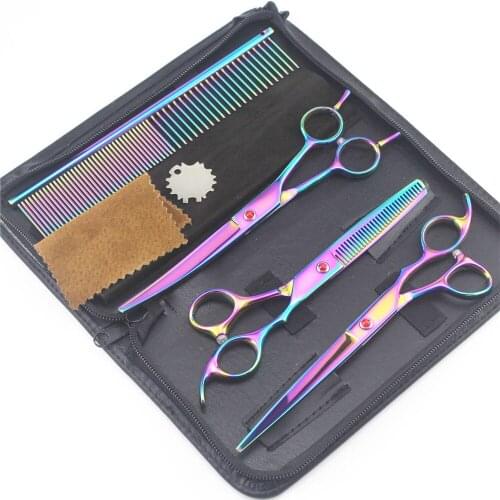 7.0 inch Pet Scissors Professional Dog Grooming Scissors Set Straight & Thinning & Curved Shears Cat Animals Hair Cutting Tools