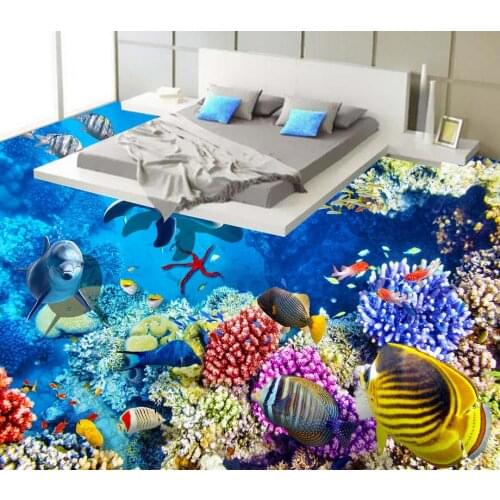 Floor wallpaper 3d for bathrooms dolphin Custom Photo self-adhesive 3D floor PVC waterfall Home Decoration