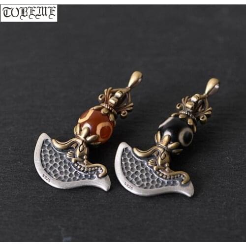 925 Silver Tibetan Dorje Pendant vintage sterling silver onyx-eyed Dorje Amulet Pendant Buddhist Vajra pendant