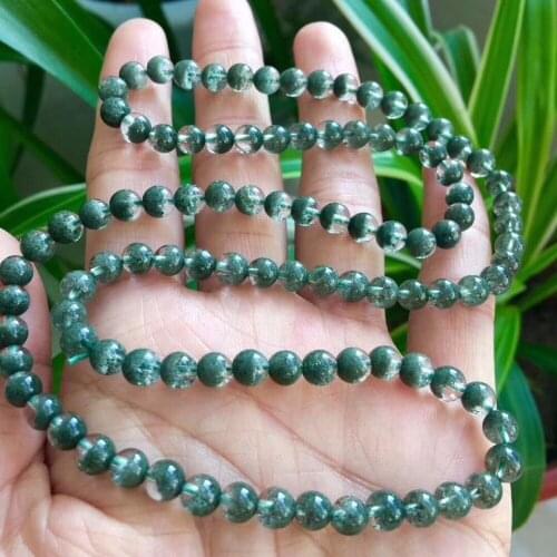 Certificate Natural Green Phantom Quartz Crystal 3 Laps Round Beads 6mm Woman Man Bracelets Bangle Phantom Bracelet AAAAAA