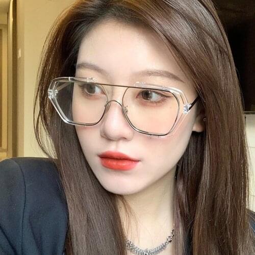 New Double Circle Sunglasses For Men Women Fashion Polarized Sun Glasses Personality Square Large Frame Eyeglasses HD Lens