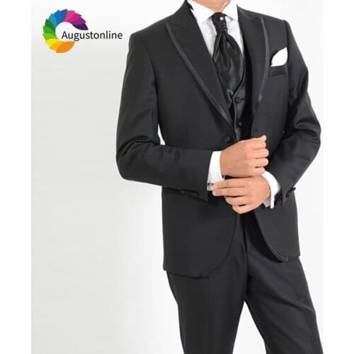 Men Suits For Wedding Black Bridegroom Groom Evening Party Custom Tuxedo Slim Fit Formal Best Man Prom Blazer Jacket+Pants+Vest