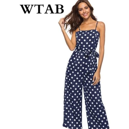 WTAB dot print summer jumpsuit 2018 strap off shoulder sleeveless beach women bodysuit bodycon belt female jumpsuit plus size