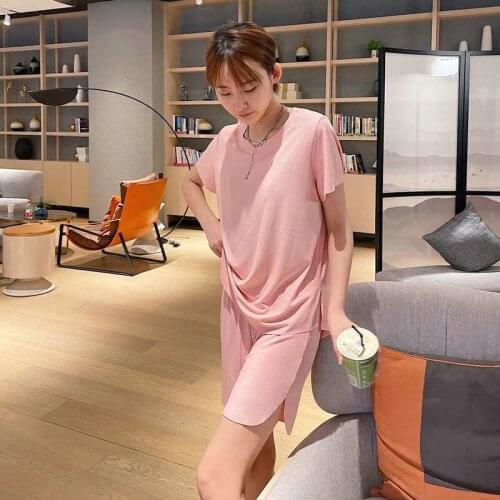 New Ice Silk Pajamas Womens Summer 2021 Shorts Short Sleeve Nightwear Home Suit Thread Skin 2Pcs Set Sleepwear Sleeping Wear