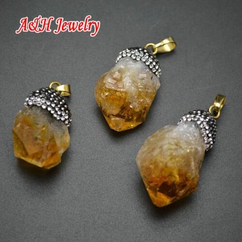 5pcs High Quality Natural Cirtine Crystal Point Shape Pendant Rhinestone Paved Fashion Women Jewelry Making Materials