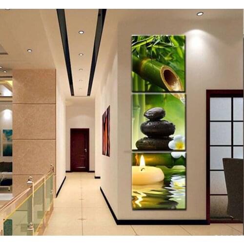 5D Diamond Painting Bamboo Candle Cross Stitch Needlework full Square Mosaic diy Diamond Embroidery Handmade 3pcs triptych C183