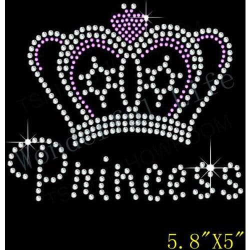 Free Shipping Princess & Crown Rhinestone Transfer Hotfix applique Iron on Motif Heat transfer design for clothing and tshirt
