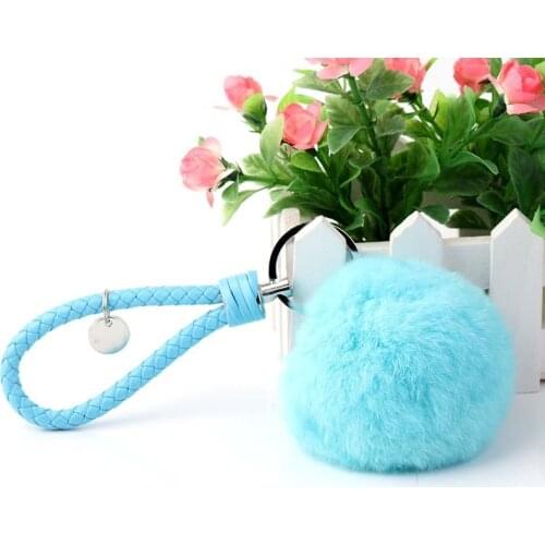 1PCS Fake Rabbit Fur Ball KeyChain Pompom Key Chain hand made Key Rings Pompon Women Car keychain female bag pendant Jewelry