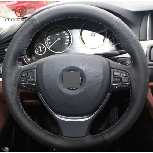 LQTENLEO Black Genuine Leather Steering Wheel Cover for BMW 6 Series 640i 650i F12 F13 F06 7 Series 730Li 740Li 750Li F01 F02