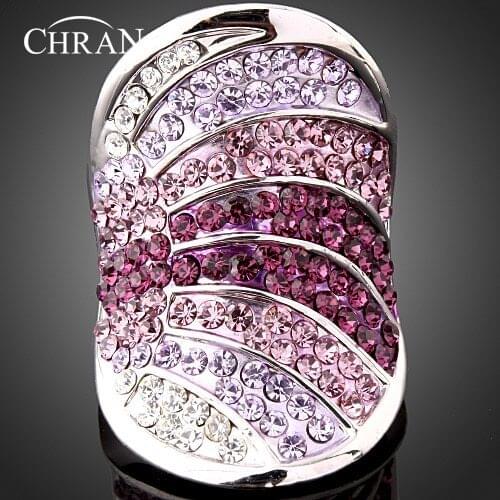 Chran Unique Style Silver Plated Sparkling Crystal Finger Rings for Women Exquisite Ladies Jewelry Accessories Valentines Gift