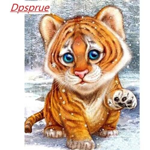 Dpsprue 5D Full Square / Round DIY Diamond Painting Cross Stitch Animal Tiger 3D Embroidery Diamond Mosaic Home Decor Gift