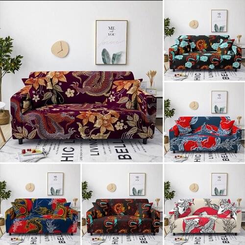 Dragon/Fish Pattern Slipcover Elastic Stretch Sofa Cover L Shape Couch Cover All-inclusive Corner Furniture Protector 1-4 Seater