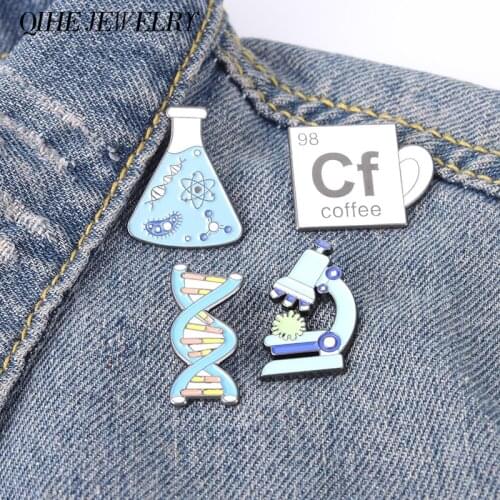 Microscope Enamel Pin Flask DNA Coffee Cup Brooches Metal Badge for Backpack Hat Bags Accessories Scientist Science Teacher Gift