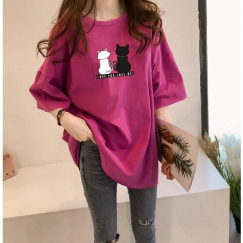 Short Sleeve T-shirt Womens Summer 2021 New Loose Korean Round Neck Loose Printing With Medium And Long Base Women T-shirt