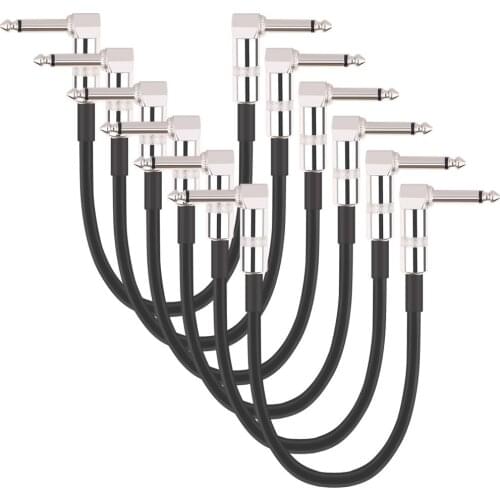 6pcs Guitar Effects Pedal Cable Audio Connector Right Angle Jumper Leads Black PVC 30cm Length 6.35 Plug
