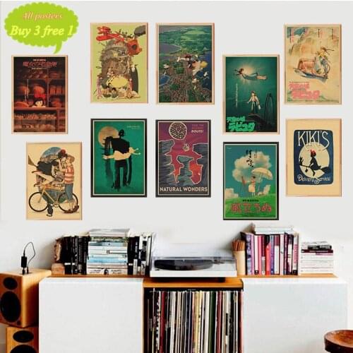 Hayao Miyazaki Vintage Paper Poster Poster History Bar Counter Adornment Kitchen Wall Stickers Painting