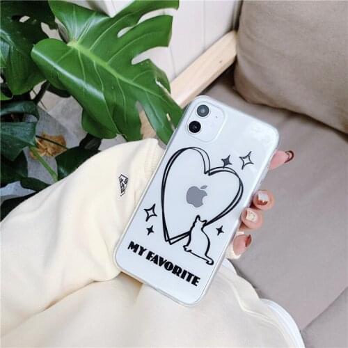 JAMULAR Cute Cartoon Cat Love Heart Phone Case For iPhone 12 11 Pro Max Mini 7 SE2020 X XS XR 8 6Plus Clear Soft Silicone Cover