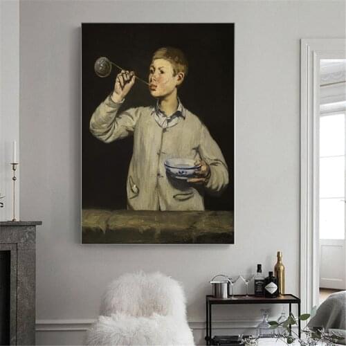 Edouard Manet Poster Art Canvas Painting Boy Blowing Bubbles Prints Modern Wall Oil Painting Pictures For Living Room Decor